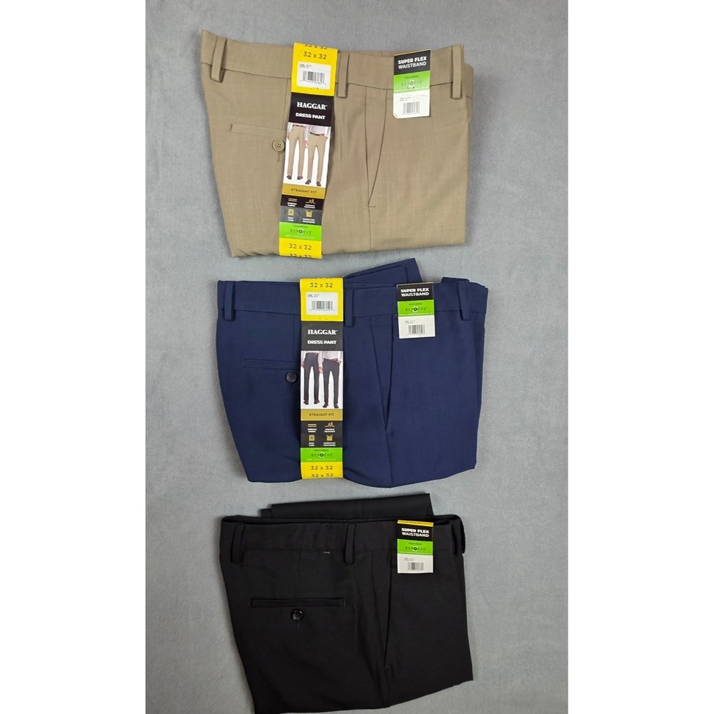 Bundle of 3 Haggar Men's 32x32 Straight Fit Super Flex Waistband Dress Pants